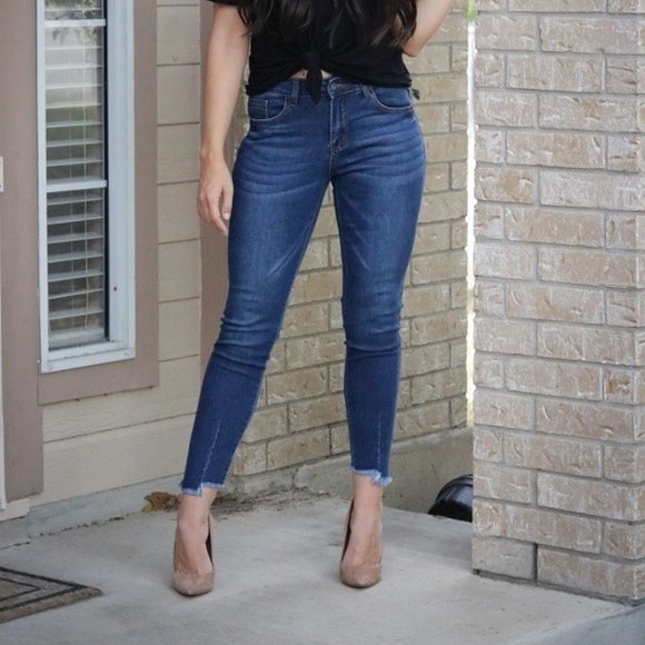L&B Denim - L&B Mid-rise jagged ankle skinny jeans